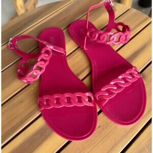 Olivia Miller Hot Pink  Sumer Chain Pattern Sandals Slides Jelly Shoes Size 6.5